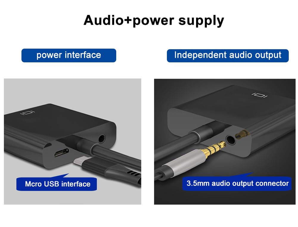 Adattatore HDMI a VGA, Unidirezionale HDMI Computer a VGA Monitor, con Interfaccia Audio/Alimentazione e cavo, Compatibile con Computer, Laptop, Monitor, Proiettore, HDTV, Chromebook