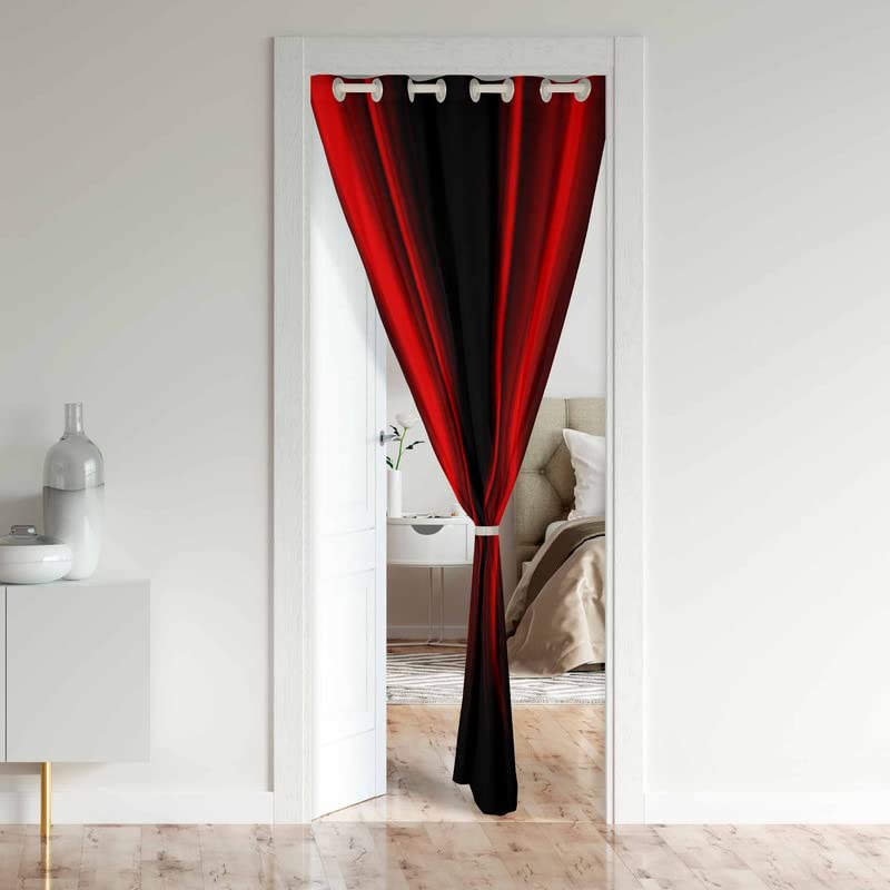 Loussiesd Doorway Curtain Privacy Red and Black Abstract Ombre Door Cover Curtain Modern Geometric Stripe Insulated Thermal Curtains for Bedroom 80 inch Length (1 Panel 132x203cm) - Image 2
