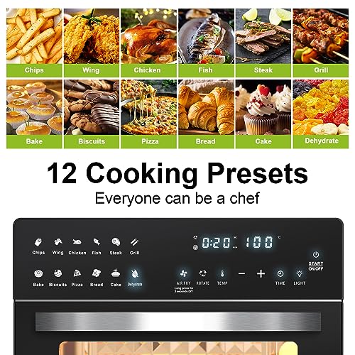 LLIVEKIT Heißluftfritteuse Minibackofen 26L, 1700W Airfryer XXL mit 12 Programmen und Rezeptbuch, Heißluft-Backofen mit digitalen LED-Display, Fritteuse mit Vorheizen, Warmhalten & Aufwärmen