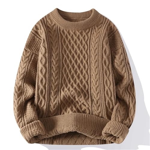 Men Winter Vintage O Neck Solid Color Knitted Pullovers Loose Harajuku Sweater3