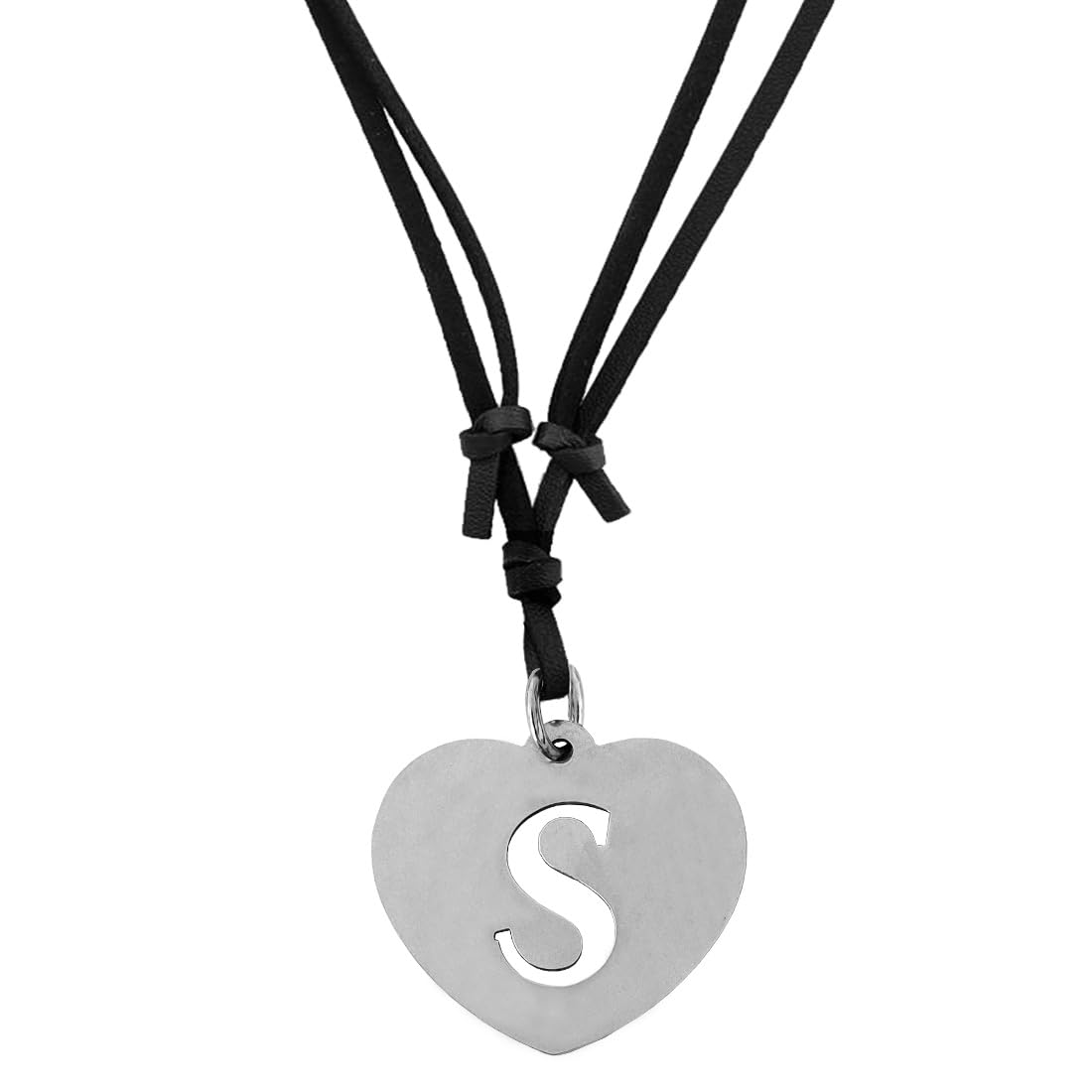 m men style English Initial Charms S Alphabet Silver And Black Stainless Steel Leather Pendant Necklace Chain For Men And Women-picture-22