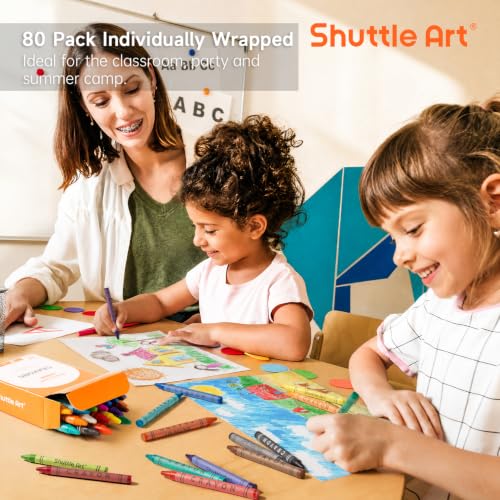 Image of Shuttle Art Crayons Bulk Packs 80 Boxes of 24 Colors (1920 Count)