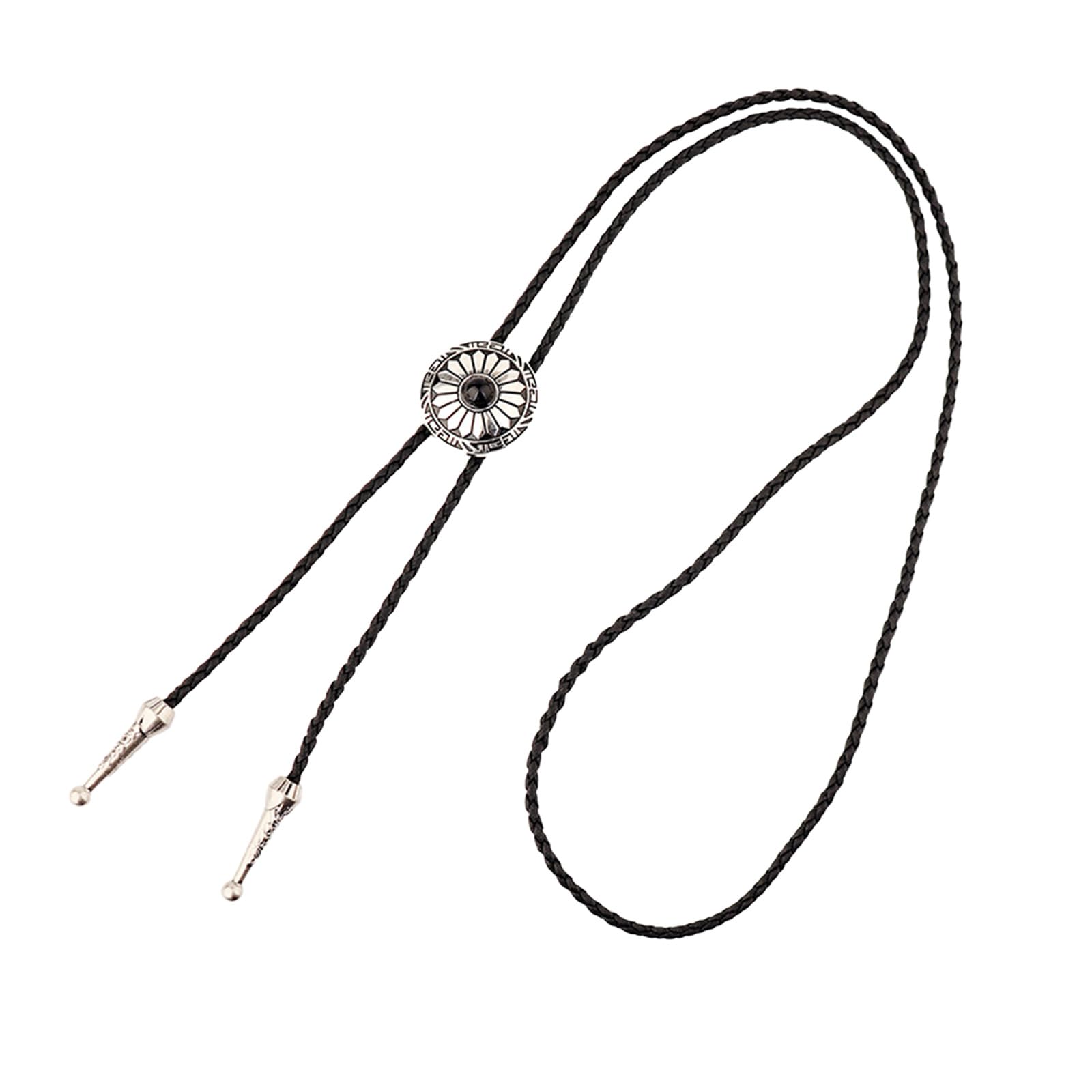 Anmiti Men's Black Metal Crystal Bolo Tie Cowboy Flower Necktie For Shirt Jeans Western Necklace Braided Shoestring Necktie Bola-Tie