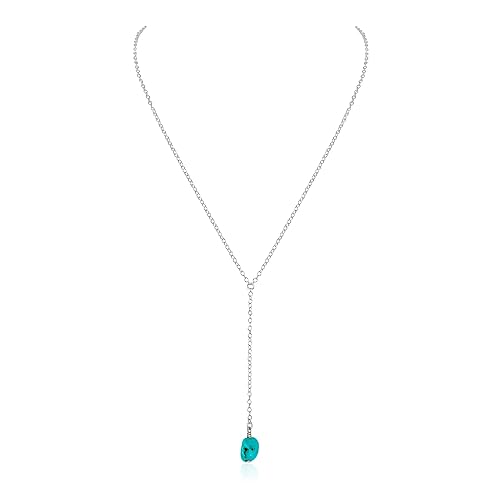 Luna Tide Turquoise Raw Nugget Lariat in Sterling Silver