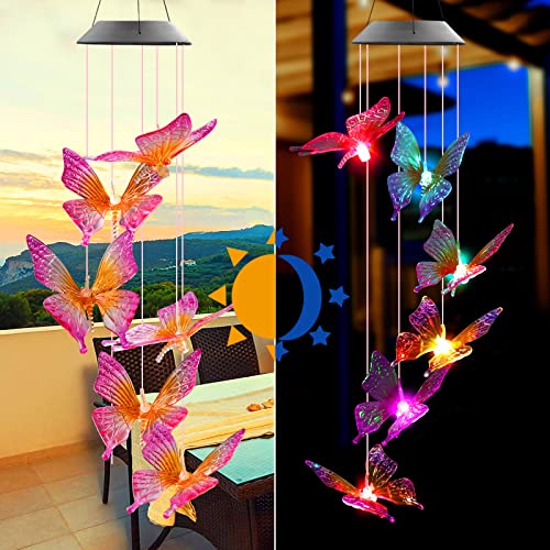 Weekseight Purple Butterfly Solar Wind Chimes Colors Changing Lights, Best Gifts For Mom Grandma Women Mothers, Decorations Windchimes Outdoor Garden Yard Decor #TOP2