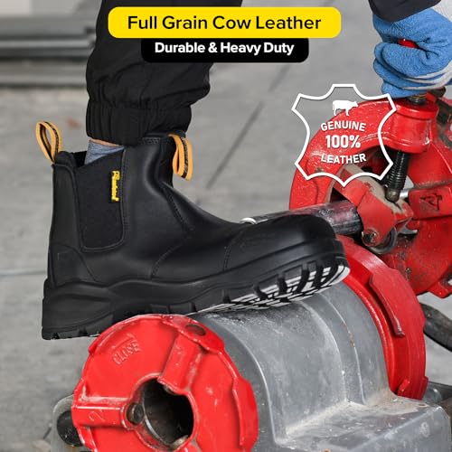 Image of Mens Work Boots Steel Toe Chelsea Safety Boots Cow Leather Waterproof Lightweight Working Shoes
