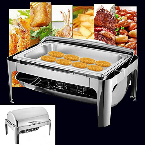 Futchoy 9L Edelstahl Buffetwärmer, Buffet-Server Set Roll-top Wasserbad Speisenwärmer Warmhaltebehälter Chafing Dish… – Bild 5