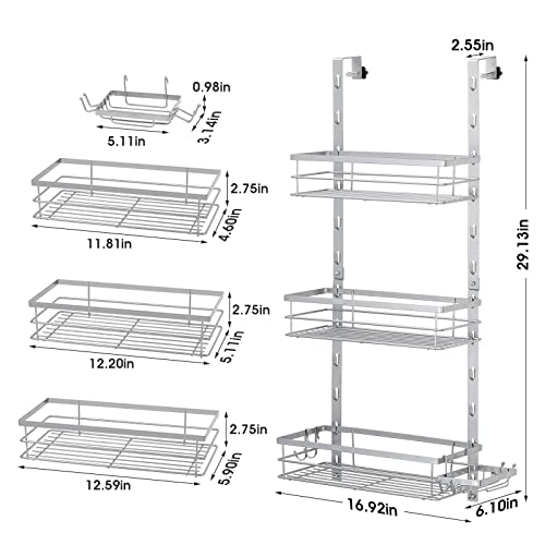 Tuenort Over The Door Shower Caddy, Adjustable Hanging Shower Shelves Rustproof With Hook, Shampoo Holder Bathroom Organizer Shelf With Soap Holder For Inside Bathroom & Kitchen Storage, Silver #TOP3