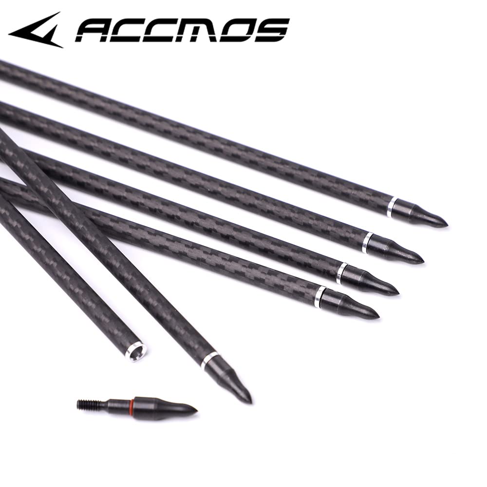 ACCMOS 3K Carbonpfeil Spine 500, 12 St, für Langbogen, Recurve-Bogen, Compound-Bogen, Jagd, 31 Zoll, Beidhändig
