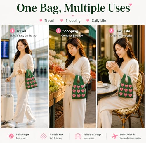 Image of Street27 Japanese Style Wrist Handbag for Women Knitted Handbag With Bow Decor Aesthetic Crochet Knit Tote Bag suitable for daily use, Shopping, Travel, Gift