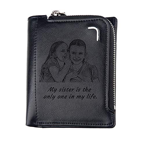 Portefeuille Photo sculpté personnalisé, Portefeuille Photo personnalisé pour Homme, Mari, père, Fils, Cadeaux de Noël (Noir)