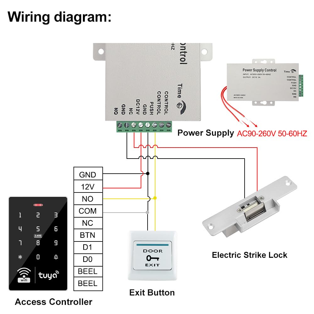 WiFi Tuya Smart APP Sistema di Controllo Accesso Porta Kit 125KHz 13.56MHz Impermeabile RFID Tastiera + Blocco elettrico di sciopero + Alimentatore DC12V 3A + 15pcs Carte Tag