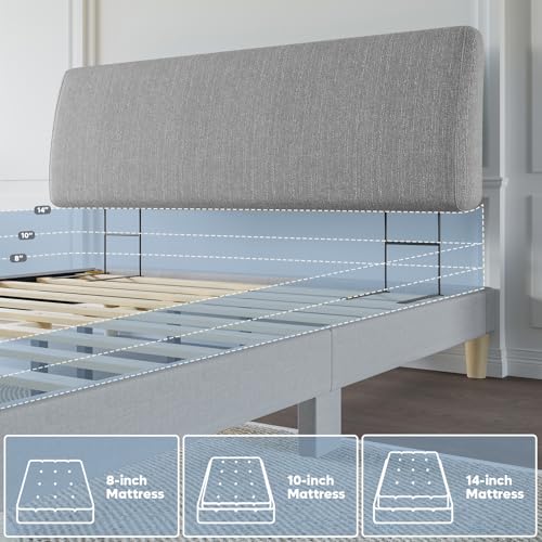 Image of Pinmoco 4.7 inch Headboard for Full Size Bed, No Drill Needed, Gray | 5-Min Assembly, Upholstered Headboard for 8-14 Inch Mattress, Washable Cover, Perfect for Renters Dorm Kids Pet