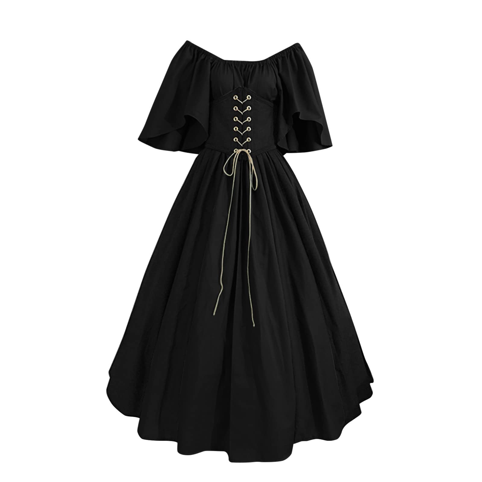 HOOUDO Women's Halloween Costumes Renaissance Dress Women Traditional Irish Medieval Costume Corset Halloween Costumes Regency Victorian Gothic Carnival Outfits Gothic Clothes for Women Dress C Black