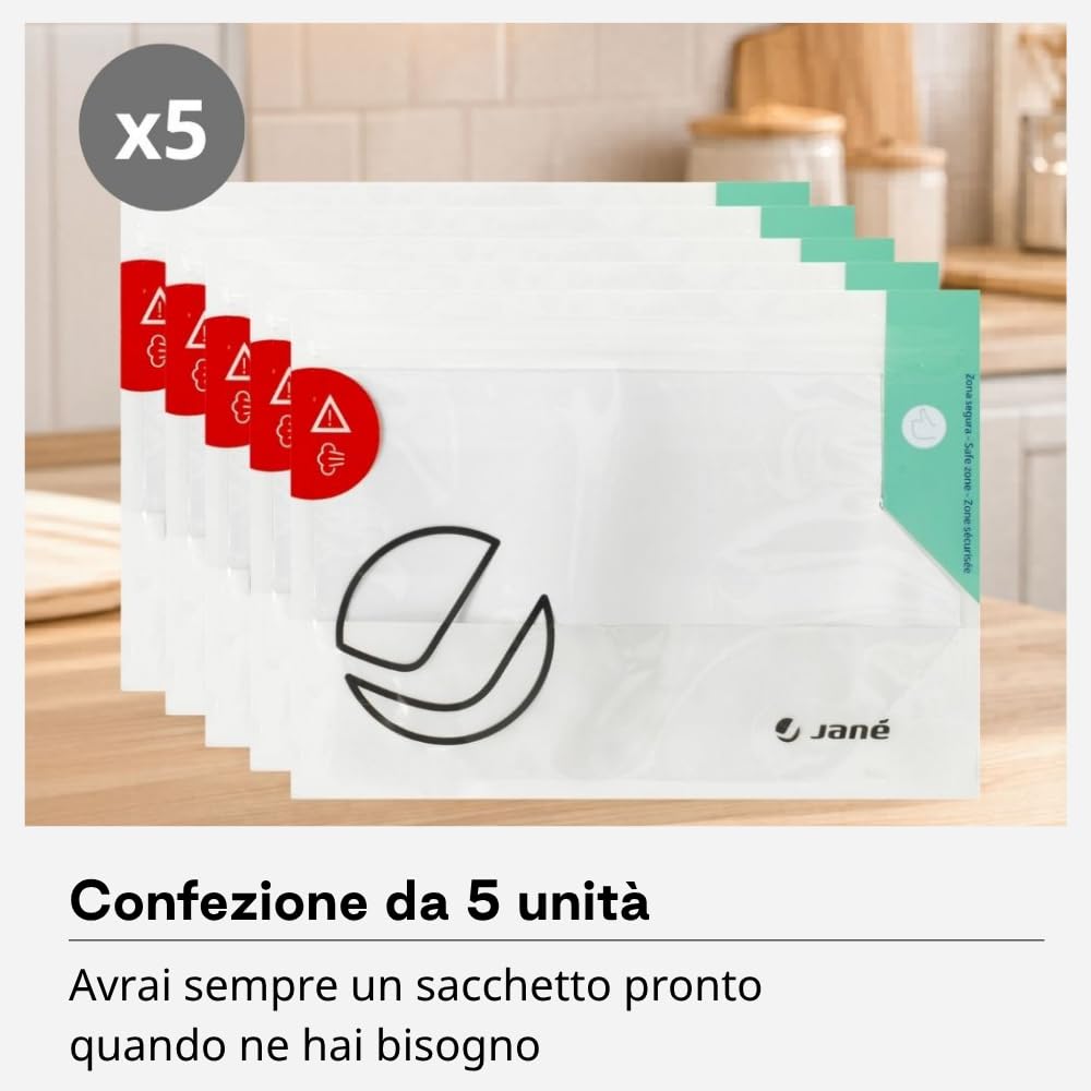 Jané Sacchetti per sterilizzazione a microonde, riutilizzabili, 5 pezzi, sterilizzazione a vapore in 3 minuti