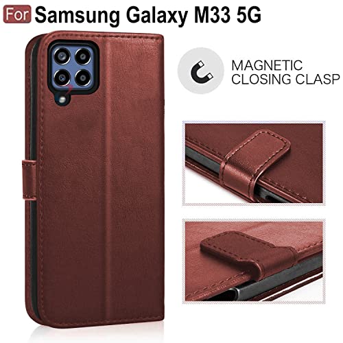 Image of CEDO Flip Cover for Samsung Galaxy M33 (5G) | Leather Finish | Inside Pockets & Inbuilt Stand | Shockproof Wallet Style Magnetic Closure Back Case Flipcover (Brown)