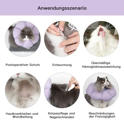 THKOFPET Halskrause Katze, Einstellbarer Katzenhalskrause, Weiche Blumen Katzenhalskrause Kragen Cone, für Katzen und kleine Hunde nach Operationen und Verletzungen (violett, M)
