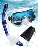 Snorkelling Set Adults, 180° Panoramic Anti-Fog Tempered Glass Snorkel Mask with Dry Top Snorkel transparent blue