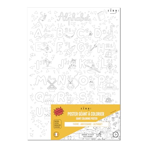 BAMMI Poster Géant à colorier - ABC Alphabet Abécédaire - 70 cm x 100 cm - Papier qualité premium 150g/m2 - Made in France