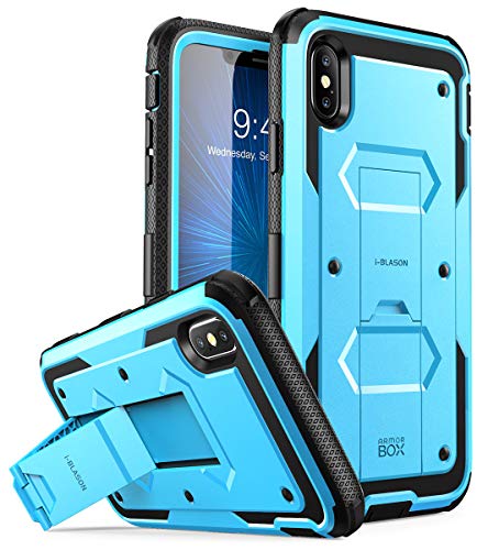 i-Blason Case for iPhone Xs Max 2018 Release, Built in Screen Protector Armorbox Full Body Heavy Duty Protection Kickstand Shock Reduction Case, Blue, 6.5"