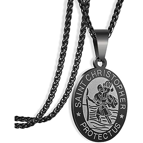 St Saint Michael Christopher Necklace Pendant Medal for Men Women with Stainless Steel Chain 24 Inches, Stainless Steel Cover