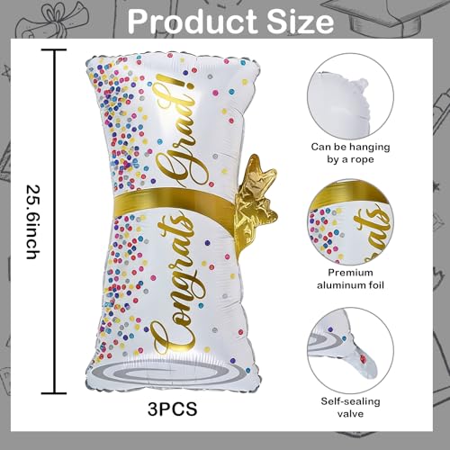 Image of Graduation Diploma Balloons, 2026 Graduation Party Decorations 3 pcs Black White Congrats Grad 2026 Diploma Foil Balloon for High School College Class of 2026 Congratulations Graduate Party Decoration