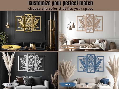 Mural de madera flor de loto 3D VAILLA negro y dorado decoración de pared para hogar moderno 5