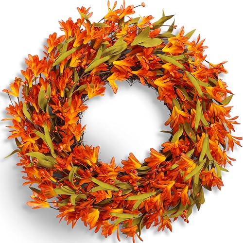 Fall Wreath 22 Inch Fall Wreaths for Front Door Orange forsythia ...