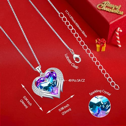 Praelinos Angel Wing Heart Necklaces for Women White Gold Plated Silver Tone Pendant Necklaces 5A Cubic Zirconia Necklace Austria Crystal Mother's Day Birthday Jewellery Gifts for Mom Girlfriend Wife Her - Image 6