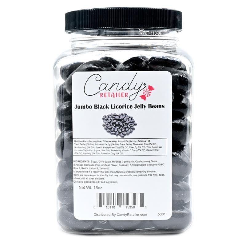 Candy Retailer Black Licorice Jumbo Jelly Beans, 1 Lb - image 1