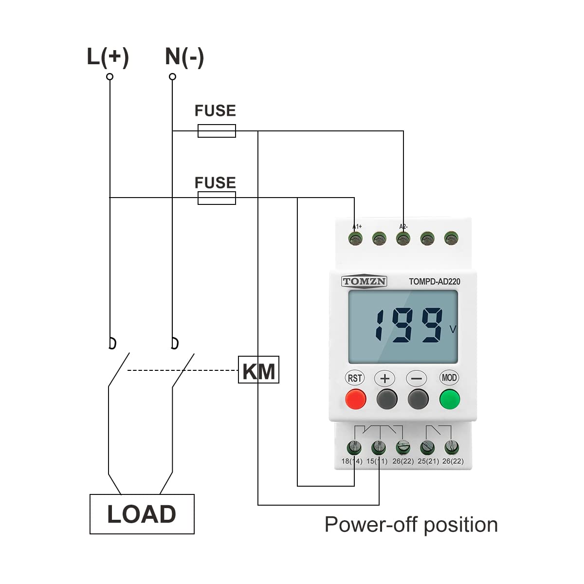 Interruptor de protección AC DC ajustable sobre y bajo voltaje, Single Phase DIN RAIL Tensión Relé de vigilancia 1000V 20A