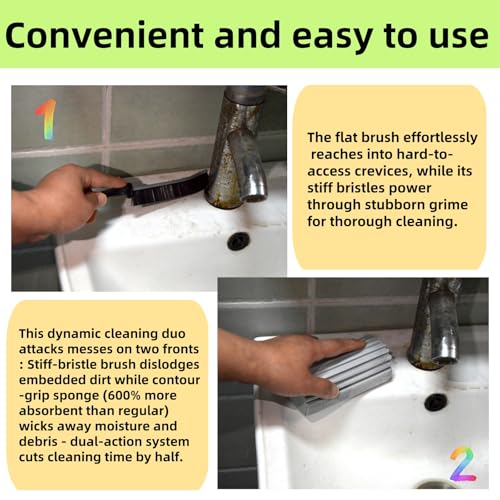 Image of 6-Pack Cleaning Set - 4 Long Strip Cleaning Brushes & 2 Multi-Purpose Sponges, Ideal for Household, Kitchen, Window Tracks, Gaps, and Corners - Durable, Ergonomic, and Versatile