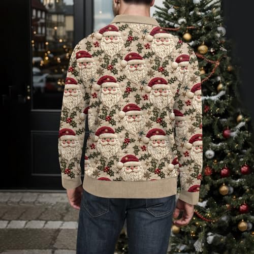 Ugly Christmas Sweater Men Christmas Day Corduroy Sweatshirt Long Sleeve Vintage Stand Collar Button Pullover Sweaters3
