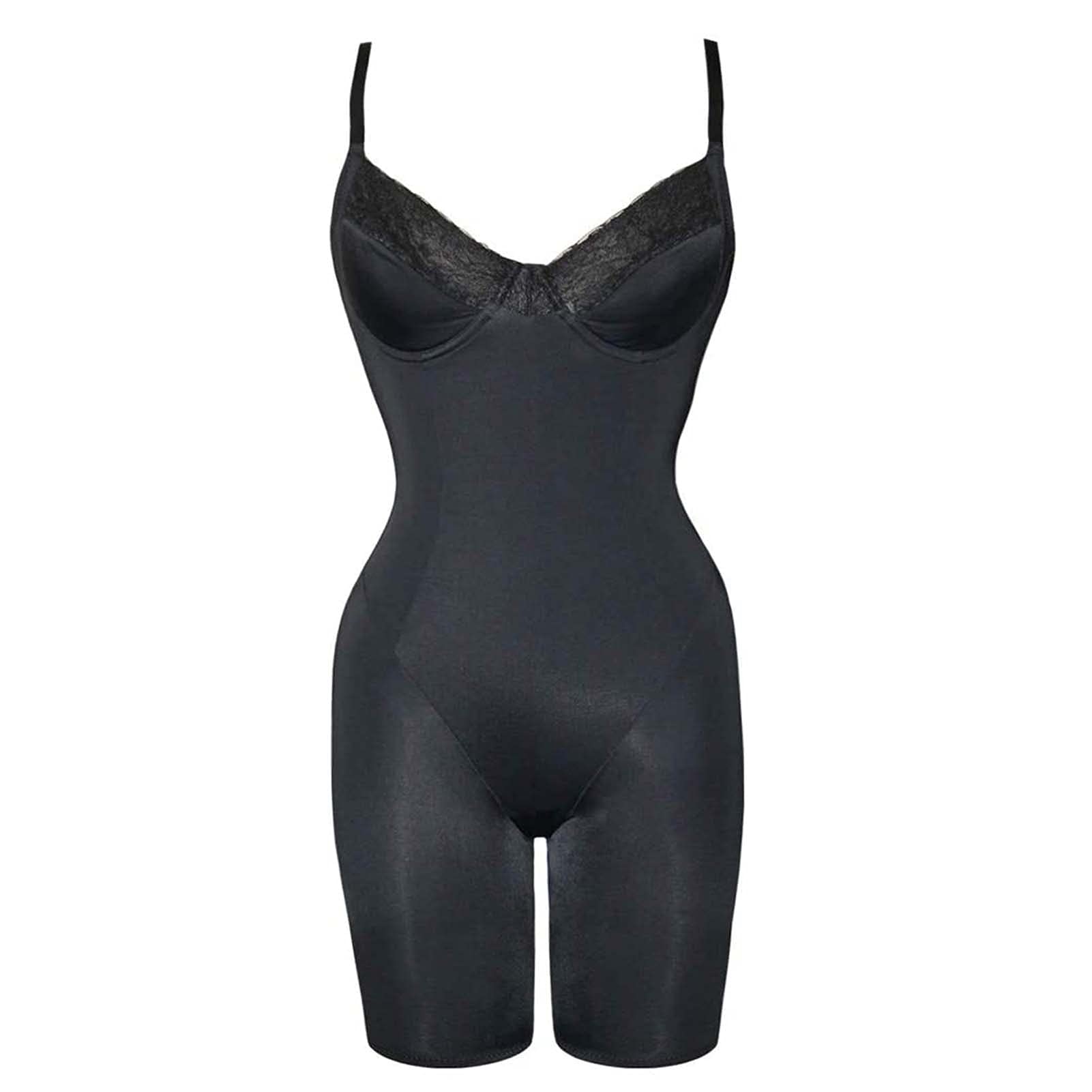 Bodys De Mise en Forme Réglables pour Femmes sans Couture Buste Ouvert Shapewear Contrôle Ferme Body Shaper Minceur Contrôle du Ventre (Color : Black, Size : S)