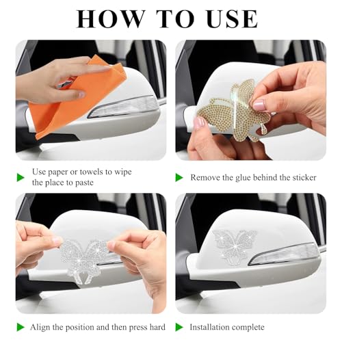 Image of Wevdn 8 PCS Butterfly Crystal Car Stickers, Shiny Rhinestone Waterproof Butterfly Car Sticker Decal, Self Adhesive Glitter Decoration Stickers for Car Bumper Window Laptops Luggage (White)