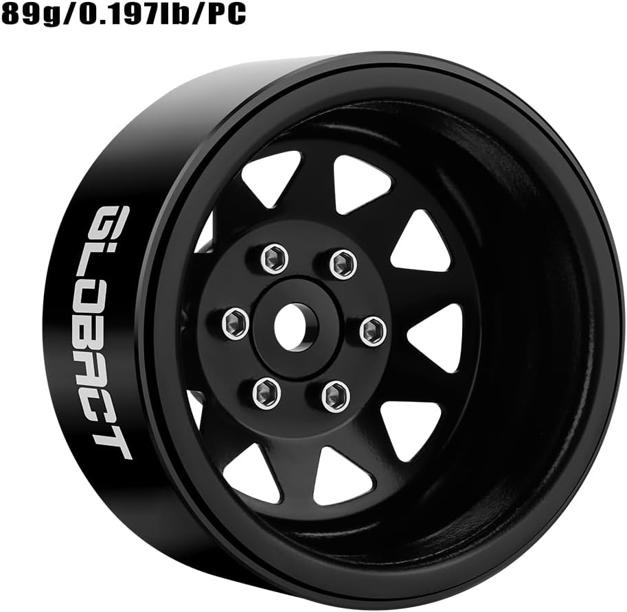 GLOBACT 1.9 Beadlock Wheels RC Wheel Hub -11.5mm Offset for 1/10 TRX4 TRX6 Axial SCX10 I II III Pro Redcat RC Crawler Upgrade Accessories (4Pcs Black)