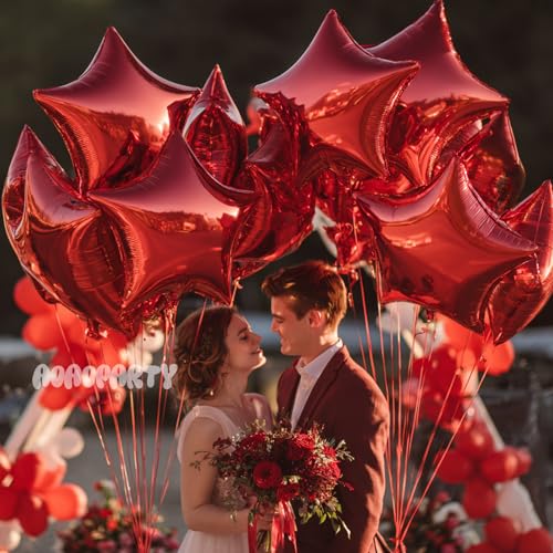 Image of 25Pcs Red Star Shaped Foil Mylar Helium Balloons 18 Inch for Birthday Wedding Anniversary Engagement Party Decorations Supplies