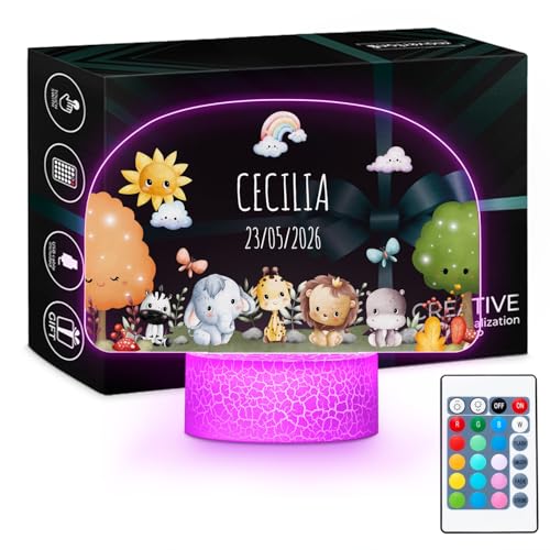 Maverton Lampada personalizzata LED - Luce notturna bambini - Lampada 3D per camera da letto - Compleanno bambina o bambino - Cornice con base multicolore - Idee regalo nascita neonato o neonata