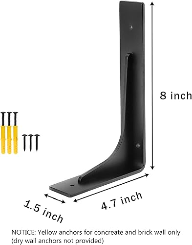 Miniatura 2 de Soporte de estante de 8 x 4.7 pulgadas, soportes de estante L, carga máxima de 300 libras, soporte de estante de metal de aleación de alta calidad,