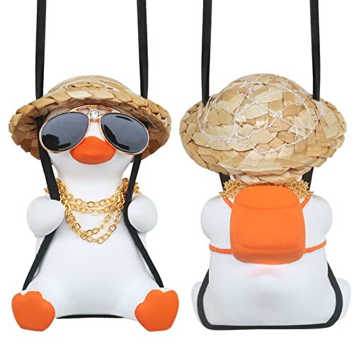 Rear View Mirror Accessorie Car Duck Decor Truck Rearview Hanging Ornament Things for Women Men Swinging Ducks Charm Automotive Interior Gadgets Christmas Decorations Ducks Gifts for Dad Mom Her Him