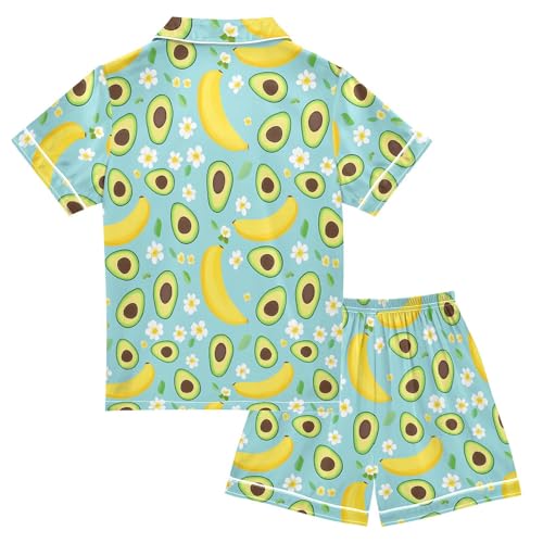 Avocado Banana Flower Pajamas Set Summer Button Down Sleepwear Pjs Sets Comfy Loungewear2