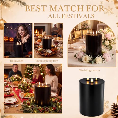 Image of Retisee 1 Pack Black Extra Large Flameless Candles 6 inch X 8 inch,Classic