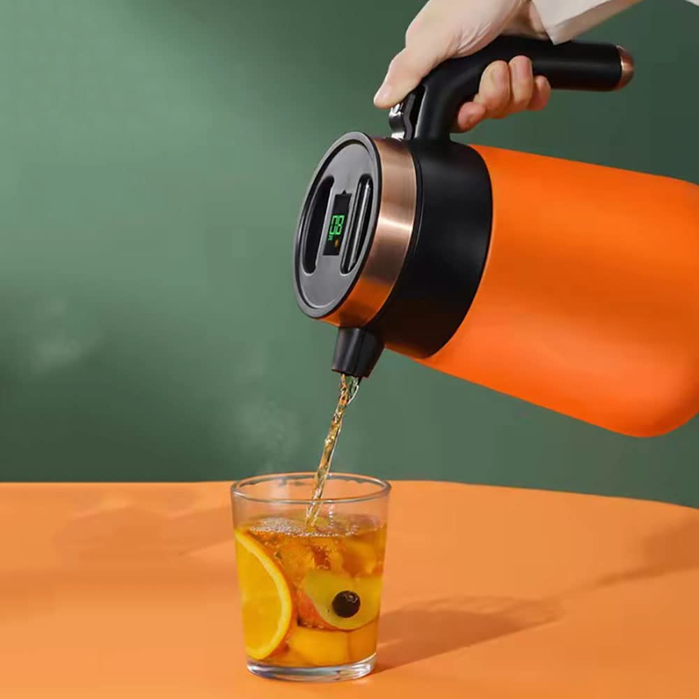 1.6 liter Isolierkanne Thermoskanne, 304 Edelstahl Isolierkanne Kaffeekanne mit LED Temperaturanzeige Thermoskanne, ideal als Kaffeekanne oder Teekanne, Thermokanne mit 48H Wärmespeicherung (Orange)