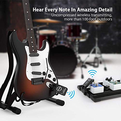 Vilihy 2.4GHZ Wireless Guitar System Transmisor y Receptor Digital para Guitarra Eléctrica y Bajo Batería Recargable de Litio Integrada (Negro) miniatura 4