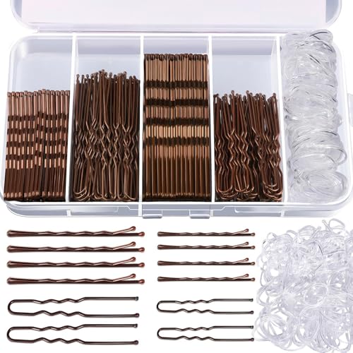 300 Pièces Epingle a Cheveux Femme,Pince Chignon U Epingle à Cheveux,Hair Clip,Bandes de Cheveux Transparentes (Marron)