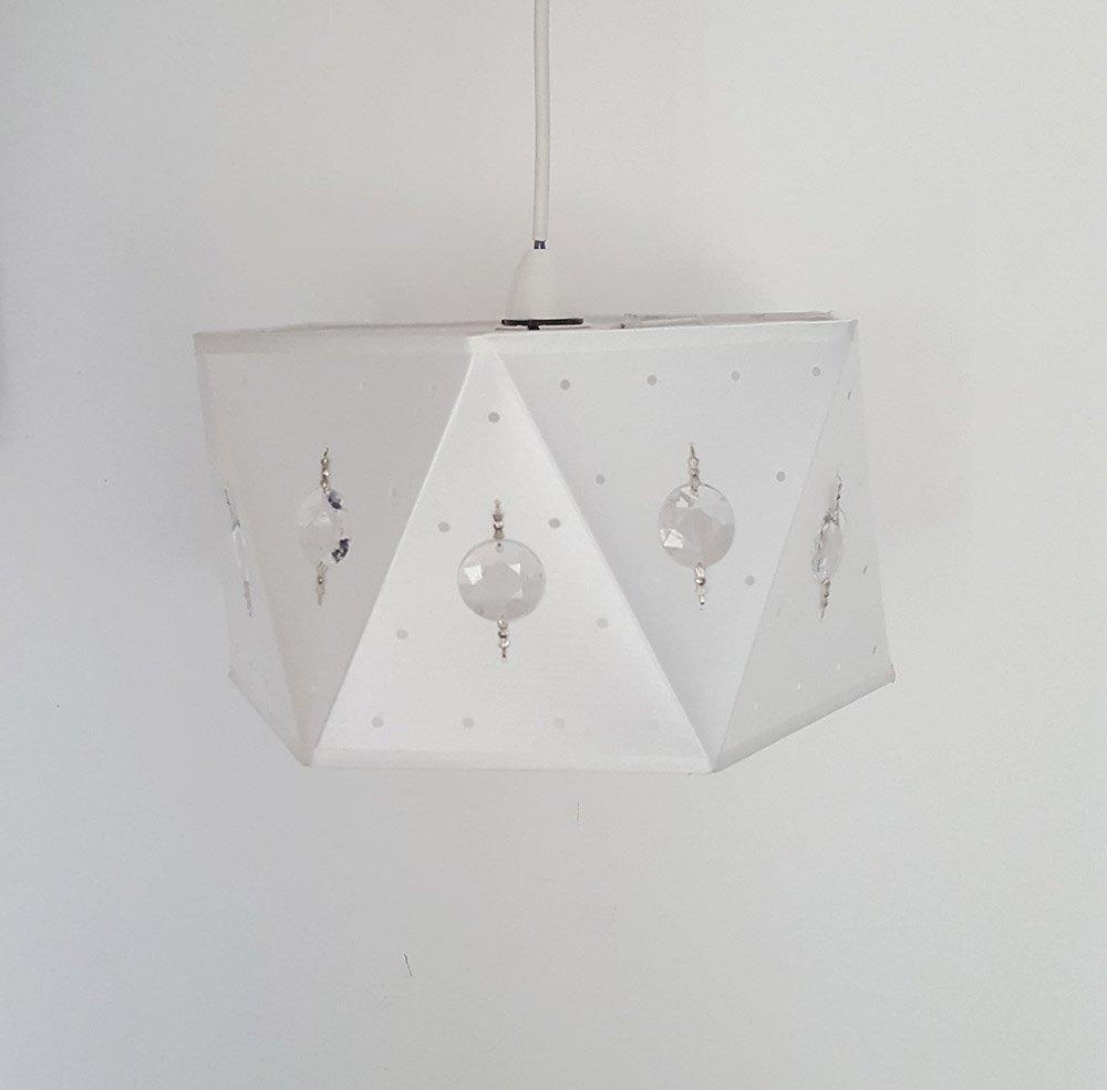 KAYKRAFT11" Geometric Shiny Corner Pendant with Acrylic Jewels White