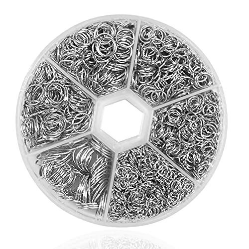 1390 Pièces Anneaux de Sauts Ouverts, Anneaux de Saut Ouverts en Métal, Anneaux Ouverts de Jonction, Anneaux de Saut Connecteurs de Bijoux, 4/5/6/7/8/10mm Joint Torique Anneaux de Saut (Argent) Cover