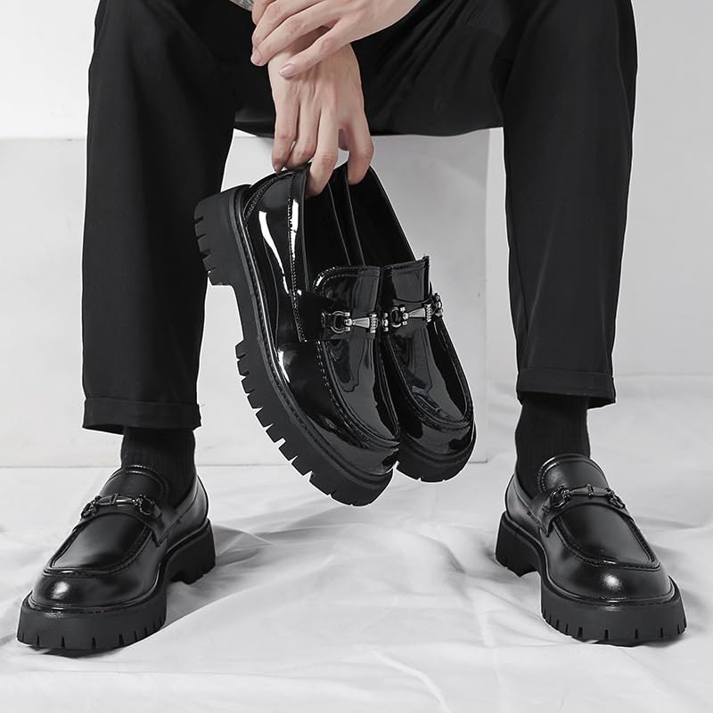 Men's Patent Leather Platform Loafers Comfort Non-Slip Lug Sole Slip-On Dress Shoes2