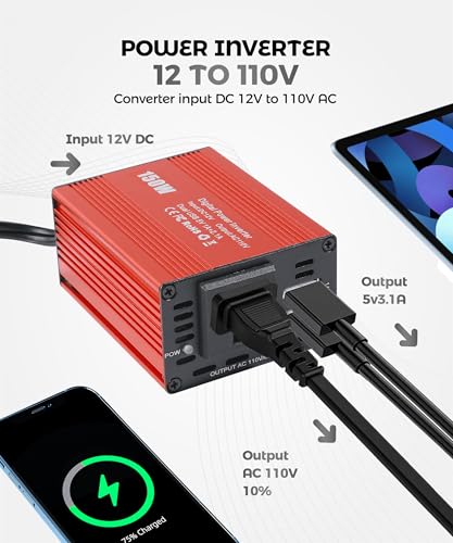 UNLRAE Power Inverters for Vehicles,Car Accessories,150W Car Power Inverters with 3.1A Dual USB,12V DC to 110V AC Converter Vehicle Adapter,Suitable for Most Cars,RVs,Trucks and More - Thumbnail 2