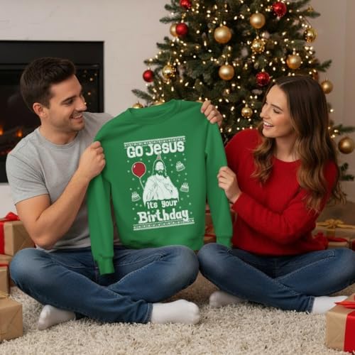 Tstars Birthday Boy Jesus Ugly Christmas Sweatshirt Men Funny Xmas Holiday | Soft Fleece Funny Sweatshirt; Great For Christmas, Ugly Sweater Party, Christian Holiday, Festive Xmas Gift 4 Tstars Birthday Boy Jesus Ugly Christmas Sweatshirt Men Funny Xmas Holiday